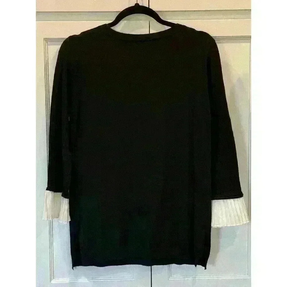 Vila Milano Women’s Light Sweater Black Sz L Soft Wool Blend Pleated Cuffs - Picture 2 of 3